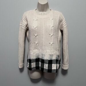 Madewell Wool Cable Knit W/Buffalo Print Sweater Size S